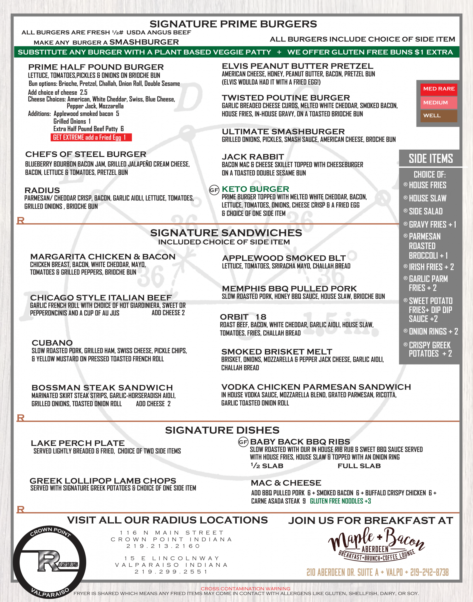 Radius Hamilton Menu Radius- Crown Point - Radius Valpo